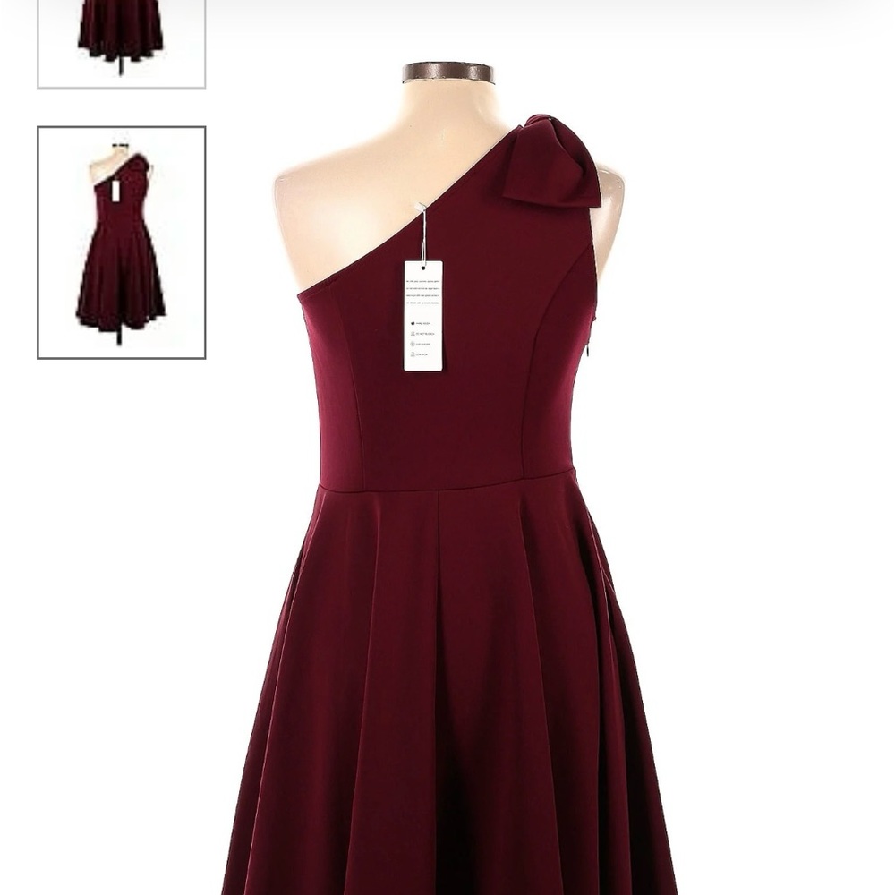 Jasambac Burgundy One Shoulder Cocktail Dress pockets Large